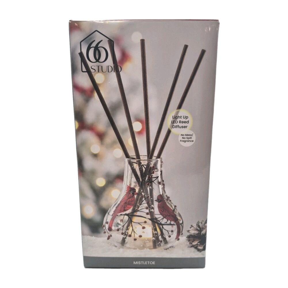 Winter Ice LED Reed Diffuser Cardinals Mistletoe 5" NIB Studio 66